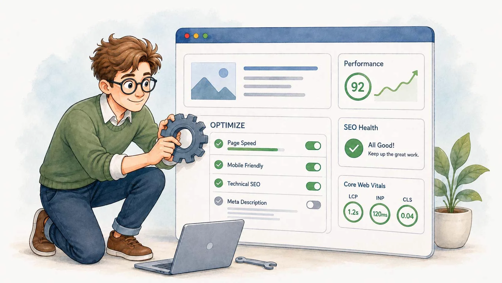 SEO optimization dashboard illustration